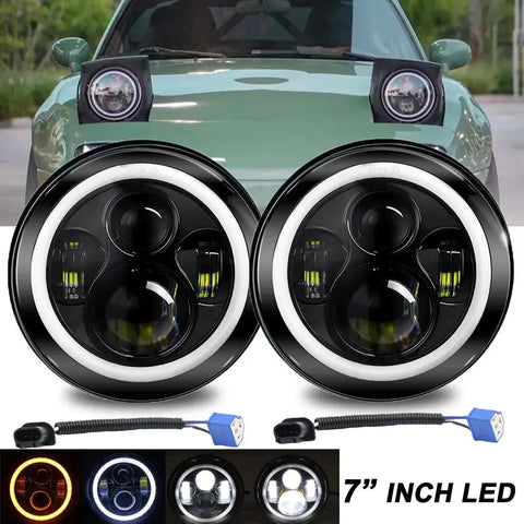 Pair 7Inch H6024 Led Headlights Halo Angel Eye For 90-97 Mazda Na Miata Mx5 Mx-5 EB-DRP