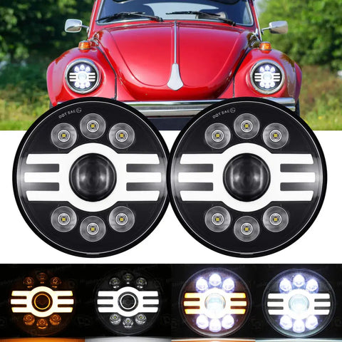 Pair 7Inch Led Headlights Hi/Lo Beam Projector For Vw Beetle Classic 1967-1979 EB-DRP
