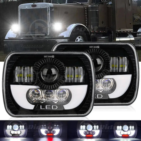 Pair 7X6" 5X7" Led Headlight Drl Hi/Lo Sealed Beam For Peterbilt 357 378 379 385 EB-DRP