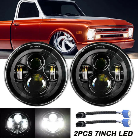 Pair Black 7" Round Led Headlights Hi/Lo Beam For Chevy Truck Camaro C10 C20 EB-DRP