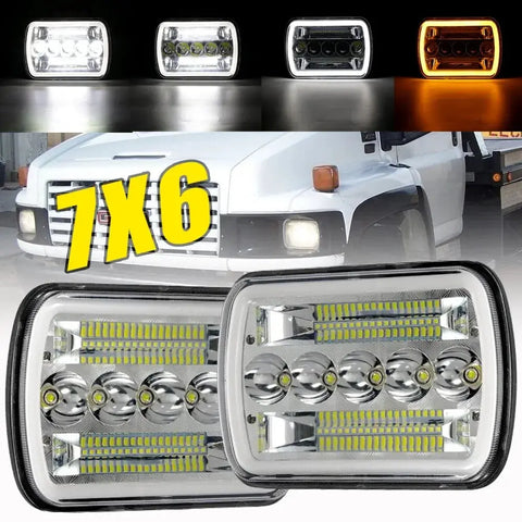 Pair Led Headlights Hi-Lo Beam Ring Drl For Gmc Topkick C6500 C5500 C4500 Trucks EB-DRP