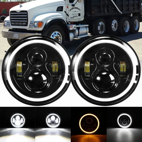 Pair Led Headlights High Low Angel Eyes Drl For Mack Granite Cv713 Dump Truck EB-DRP