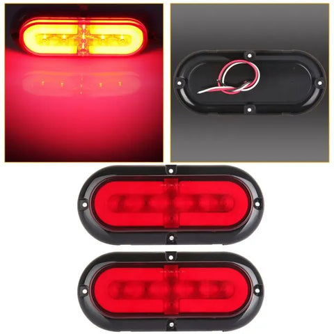 Pair Surface Mount 7.5" Oval 21LED Stop Turn Signal Tail Brake Marker Lights RED ECCPP