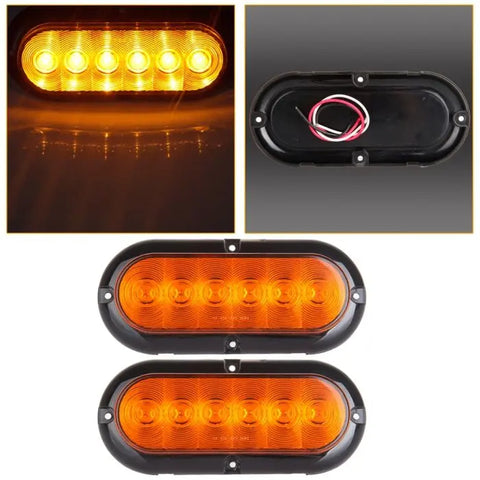 Pair Surface Mount Oval 6 LED Stop Turn Signal Tail Brake Marker Lights Amber ECCPP