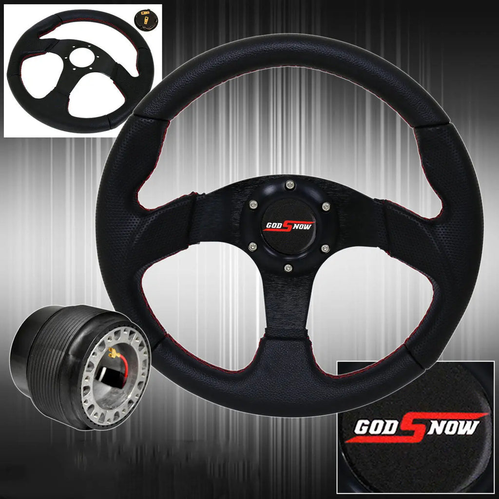 Pvc Leather 320Mm Steering Wheel Hub Adapter + Godsnow Button For 9401