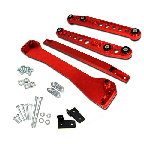 Rear Lower Control Arm+ Subframe Brace +Tie Bar For 96-00 Honda Civic EK Red SILICONEHOSEHOME