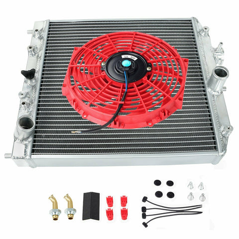 Red 12"Cooling Fan&3-Row Core Aluminum Radiator For 92-00 Honda Civic EG Integra SILICONEHOSEHOME