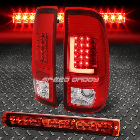 Red Lens 3D Led Red L-Bar Chrome Tail Light+3Rd Brake Lamp 97-03 F150/F250 Speed Daddy