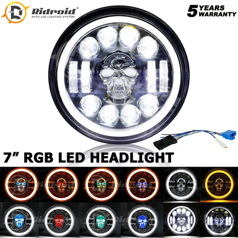 Rgb 7" Led Headlight Halo For Harley Motorcycle Touring Electra Glide Road King EB-DRP