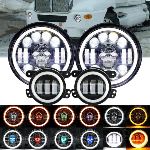 Rgb 7Inch Halo Ring Led Headlights & 4Inch Fog Light Combo For Kenworth T2000 EB-DRP