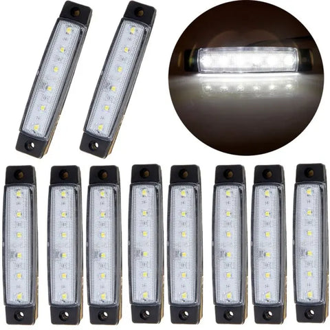 Set of 10 White 6Led Side Marker Indicator Light Van Truck Boat Trailer ECCPP