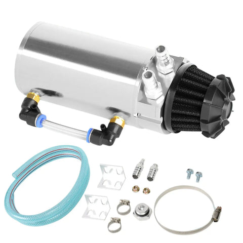 Silver Aluminum Engine Oil Reservoir Catch Can/Tank Kit Breather Filter Baffled DNA MOTORING