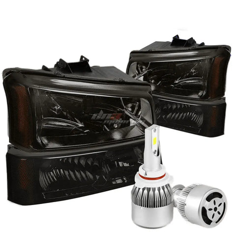 Smoked Amber Reflector Headlight+White Led 9006 Hid W/Fan Fit 03-06 Avalanche DNA MOTORING