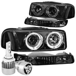 Smoked Halo Headlight+Amber Light+White Led 9006 Hid W/Fan Fit 99-06 Gmc Sierra DNA MOTORING