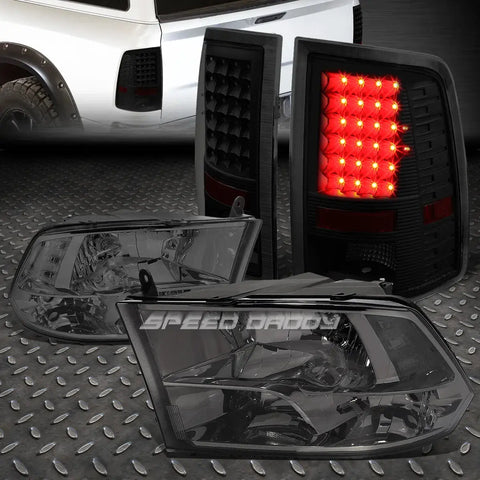 Smoked Housing Clear Side Quad Headlight+Led Tinted Tail Lamp 10-17 Ram Speed Daddy