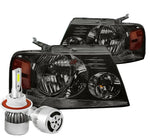 Smoked Housing Headlight+Amber Reflector+White Led 9007 Hid W/Fan Fit 04-08 F150 DNA MOTORING