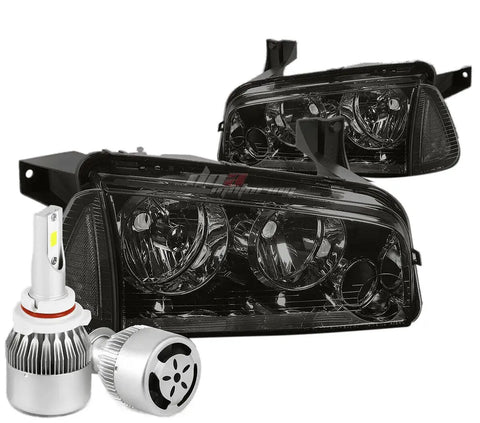 Smoked Housing Headlight+Clear Corner+White Led 9006 Hid W/Fan Fit 06-10 Charger DNA MOTORING
