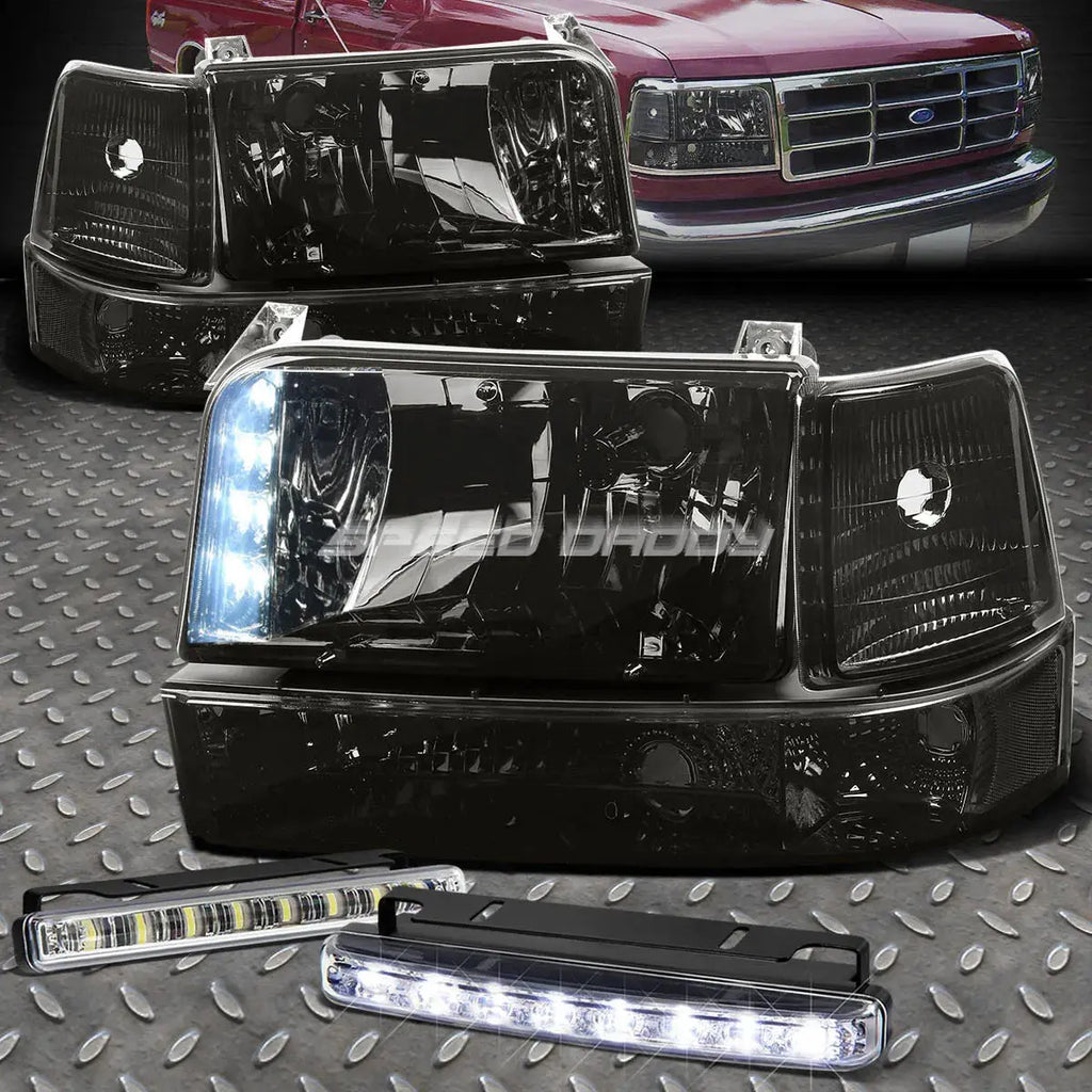 Smoked Led Headlight Bumper Clear Corner Fog Light 92 96 Ford F150