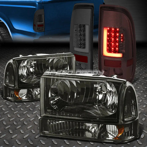 Smoked Lens 3D Led Chrome Tail Light+Smoked Amber Headlight 99-04 Super Duty Speed Daddy