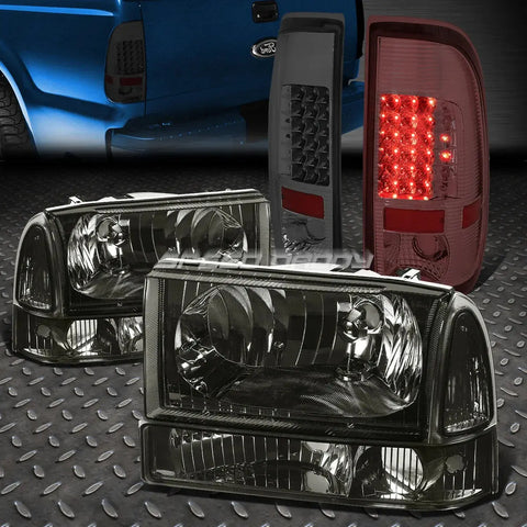 Smoked Lens Led Chrome Tail Light+Smoked Clear Headlight 99-04 Super Duty Speed Daddy
