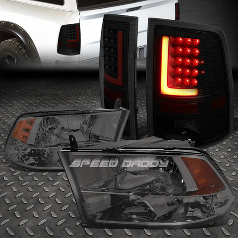 Smoked Quad Amber Side Headlight+3D Red L-Bar Led Tinted Tail Lamp 10-17 Ram Speed Daddy