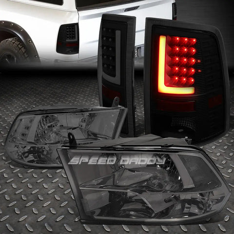 Smoked Quad Clear Side Headlight+3D L-Streak Led Tinted Tail Lamp 10-17 Ram Speed Daddy