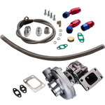 T04E T3/T4 A/R.63 57 Trim 400HP Stage III Turbo Charger + Oil Feed + Drain Line Kit MaxSpeedingRods