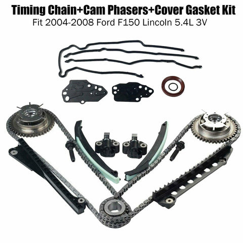 Timing Chain+Cam Phasers+Cover Gasket Kit Fit 04-08 Ford F150 Lincoln 5.4L 3V F1 Racing