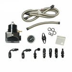 Universal 0-100 Psi Adjustable Fuel Pressure Regulator Kit W/ Gauge Black BLACKHORSERACING