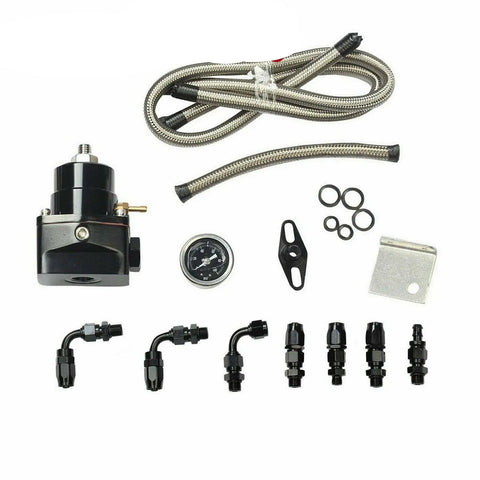 Universal 0-100 Psi Adjustable Fuel Pressure Regulator Kit W/ Gauge Black BLACKHORSERACING