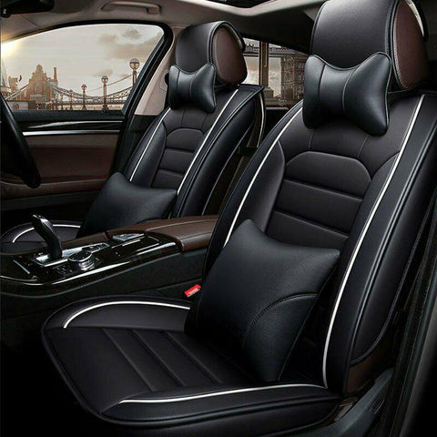 Universal 5D PU Leather Car SUV Seat Covers Front Rear Deluxe Auto Cushion Black SILICONEHOSEHOME