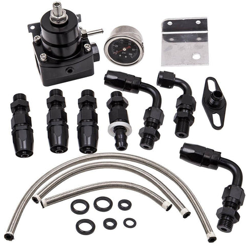 Universal Adjustable Fuel Pressure Regulator kit 100psi Guage AN 6 Fitting MaxSpeedingRods