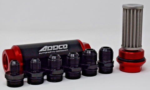 Universal Racing In-Line Fuel Filter With AN 6 8 10 Fittings Adapter 40 Micron MD Performance