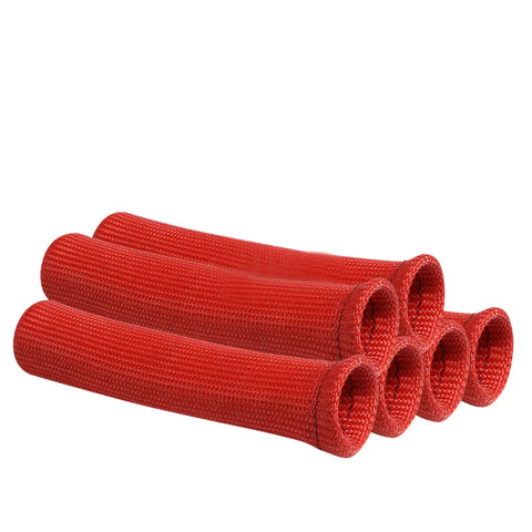 X6 6" Universal Spark Plug Wire High Heat Boot Protector Sleeve Cover/Wrap Red DNA MOTORING