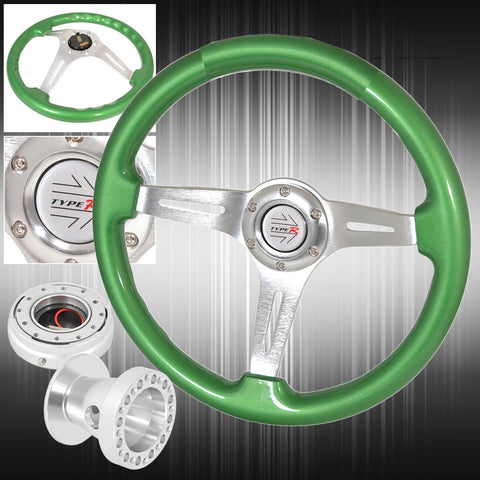"Slim Quick Release For 84-89 Corolla + Green Wood Silver Center Steering Wheel 
" AJP DIST