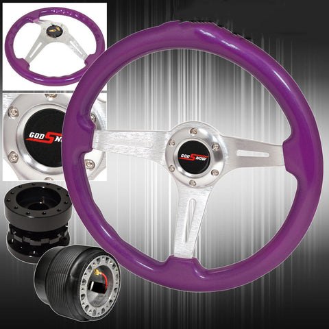 "Black Hub Extender For 86-98 Rx7 + Purple Wood Silver Center Steering Wheel 
" AJP DIST