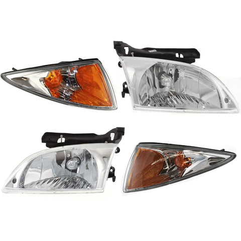 00-02 Cavalier Headlights Headlamps & Corner Parking Lights Left & Right Set Kit CPW