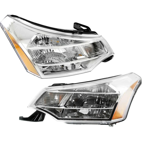 Headlight Set For 2008-2011 Ford Focus Left and Right Chrome Housing 2Pc CPW
