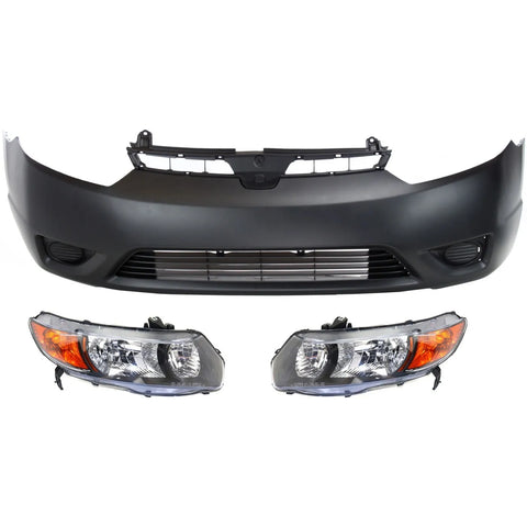 Bumper Cover Kit For 2006-2007 Honda Civic Coupe Front 3 pcs CPW