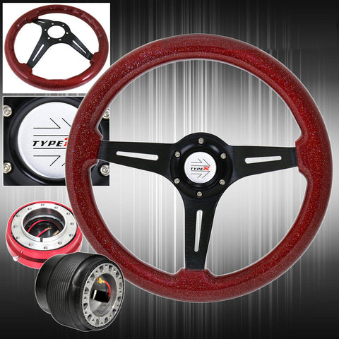 "Slim Quick Release For 94-01 Integra + Red Wood Black Deep Dish Steering Wheel 
" AJP DIST